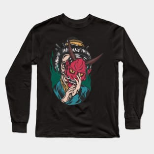 Hand drawing skull with oni mask Long Sleeve T-Shirt